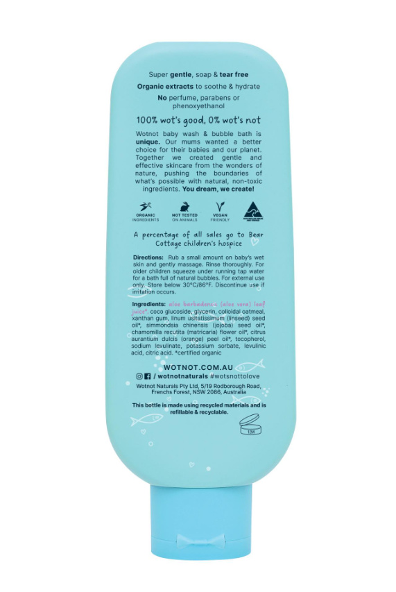 Back of a blue bottle with text on a white background