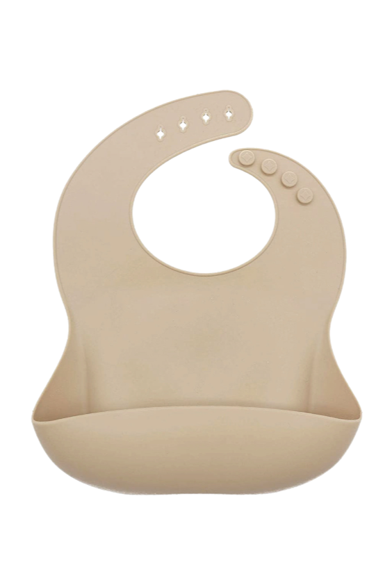 beige silicone baby feeding bib