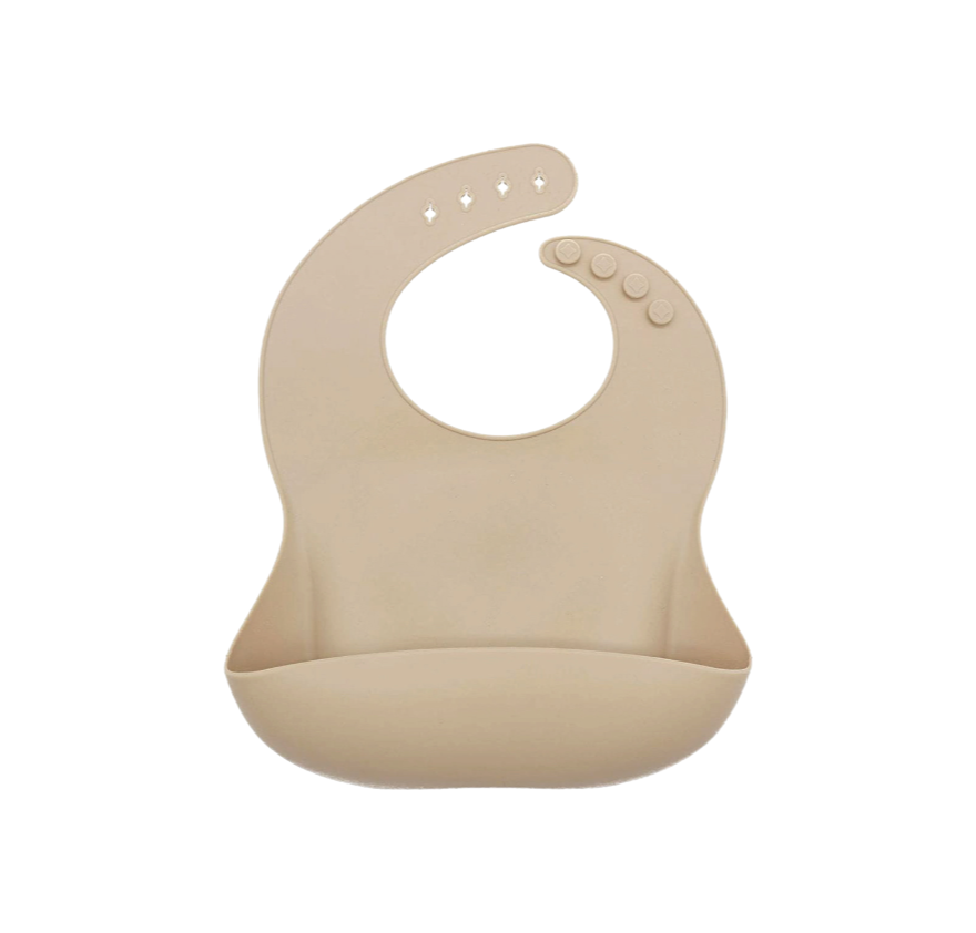 beige silicone baby feeding bib
