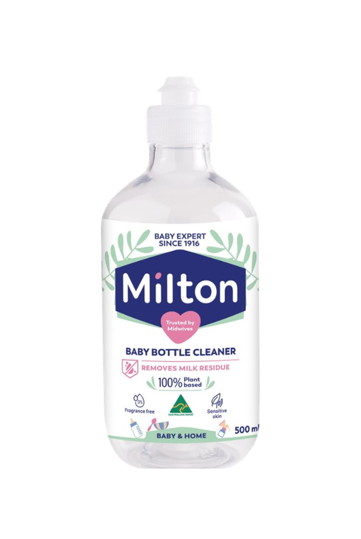 500ml plastic bottle with white milton branded baby bottle cleaner