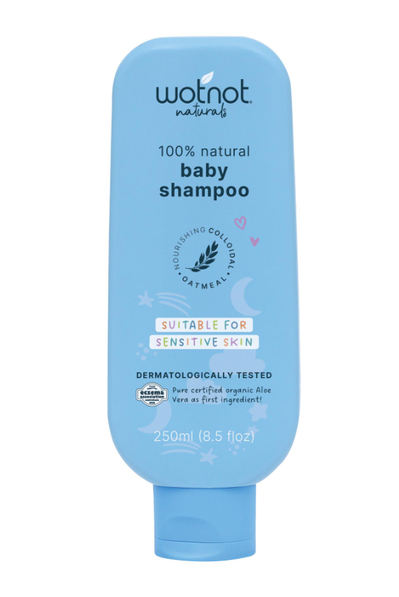 Wotnot natural baby shampoo bottle on a white background