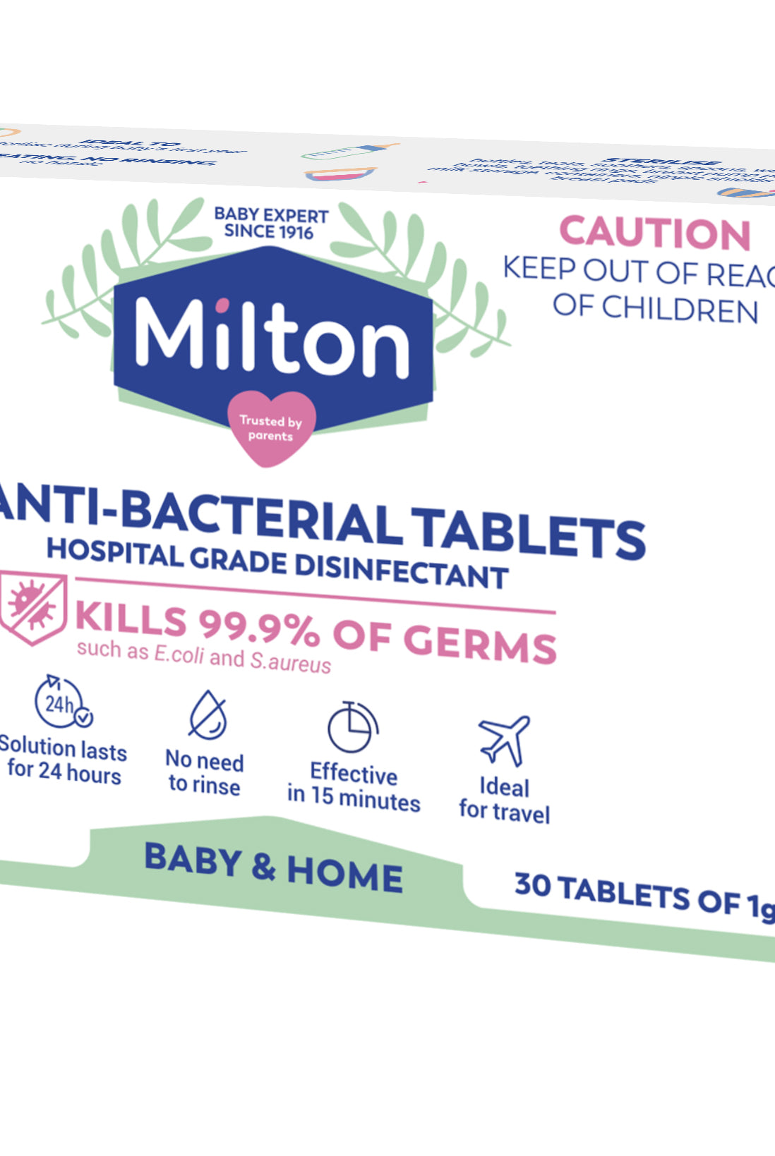 White box with Milton branding for their antibac tablets