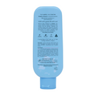 Blue bottle with text on a white background