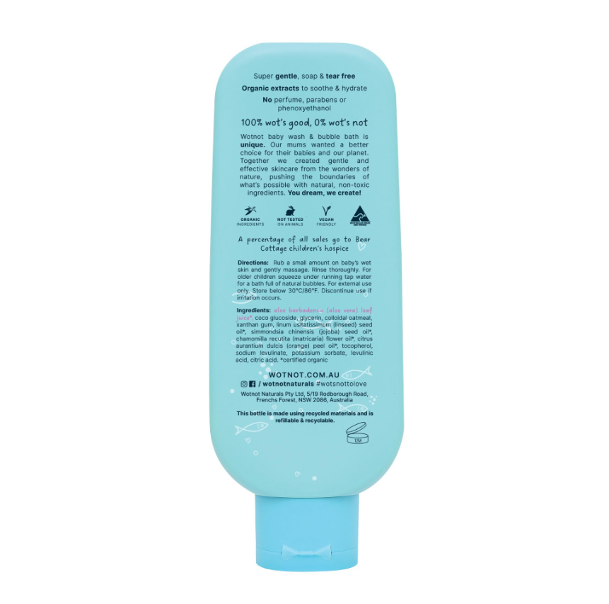 Back of a blue bottle with text on a white background