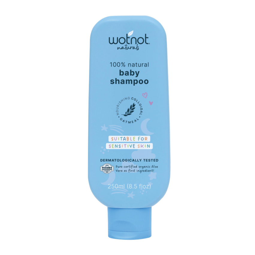 Wotnot natural baby shampoo bottle on a white background