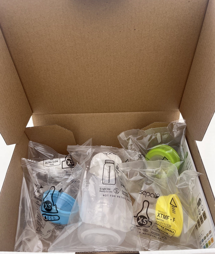 Sepal products on display inside the box in their protective wrapping. 