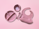 Rose silicone baby bowl, bib,  plate, spoon & fork set