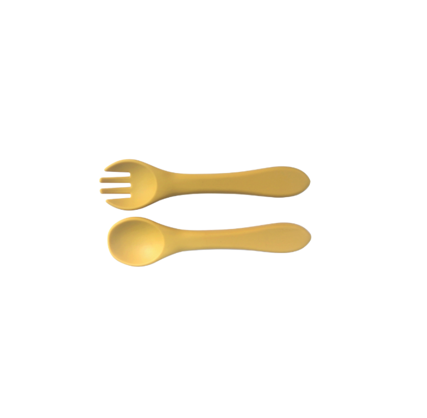 yellow baby silicone fork and spoon