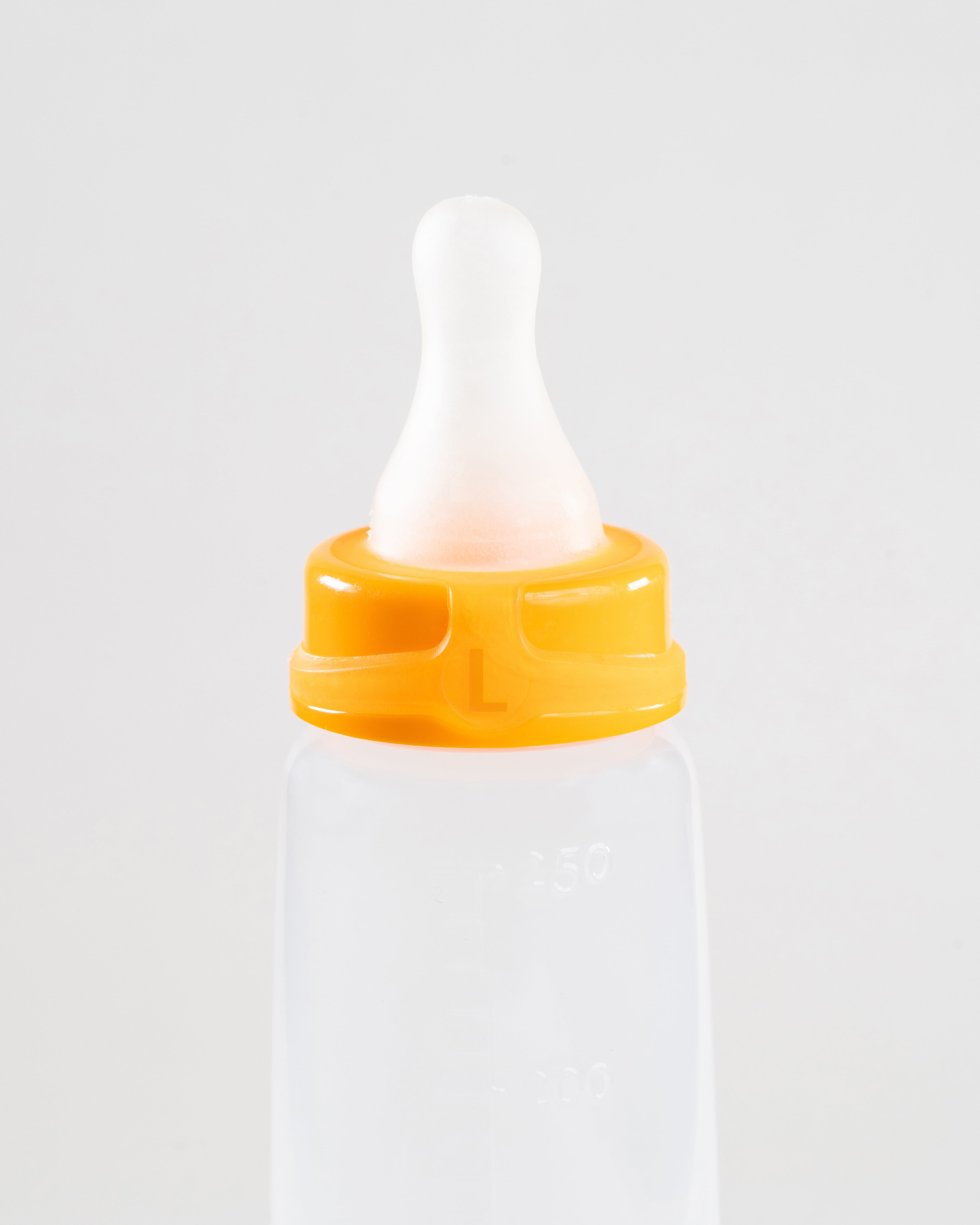 250ml Sepal baby bottle with orange Large Teat Fast Flow attached