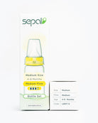 Sepal retail box for the Medium size bottle set. Size, flow, age & product code displayed for easy reference.